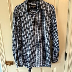 Johnston & Murphy Navy Plaid Button Down Shirt